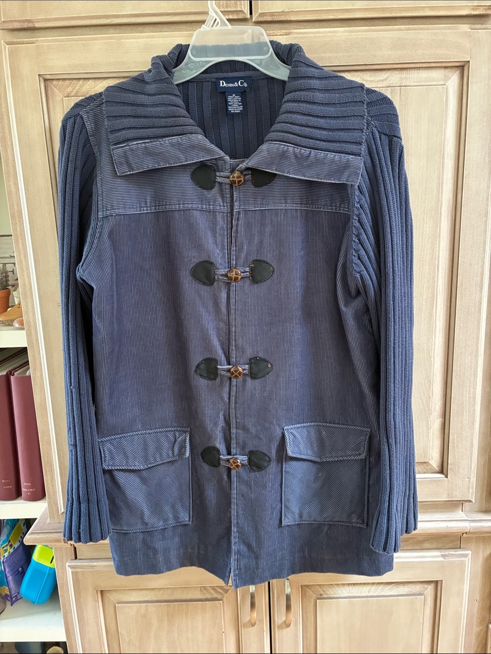 Denim & Co Navy Corduroy Toggle Jacket sz M